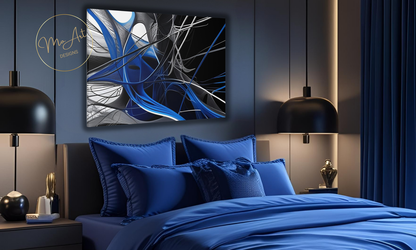 Abstract Blue, Black and Grey Canvas Wall Art
