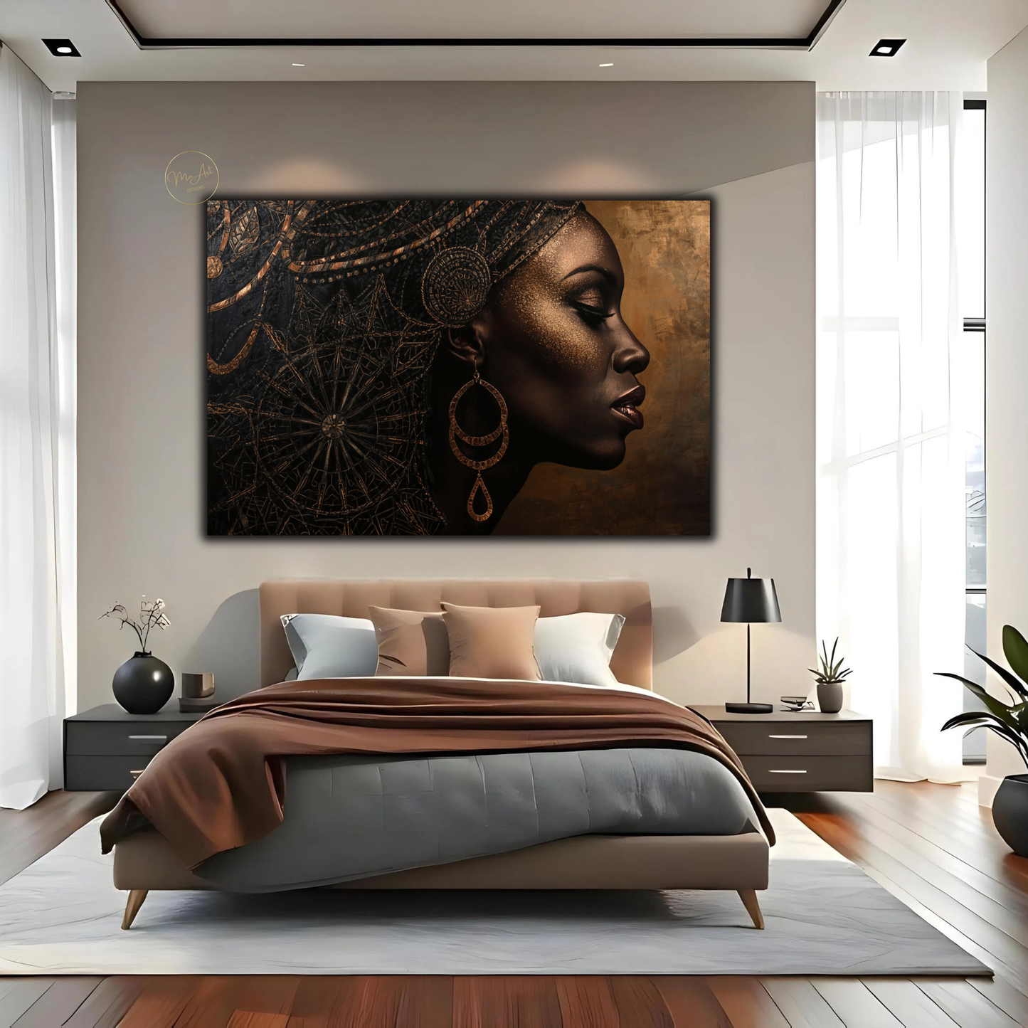 Black Woman Wall Art – Sophisticated Afrocentric Black & Copper Canvas Print
