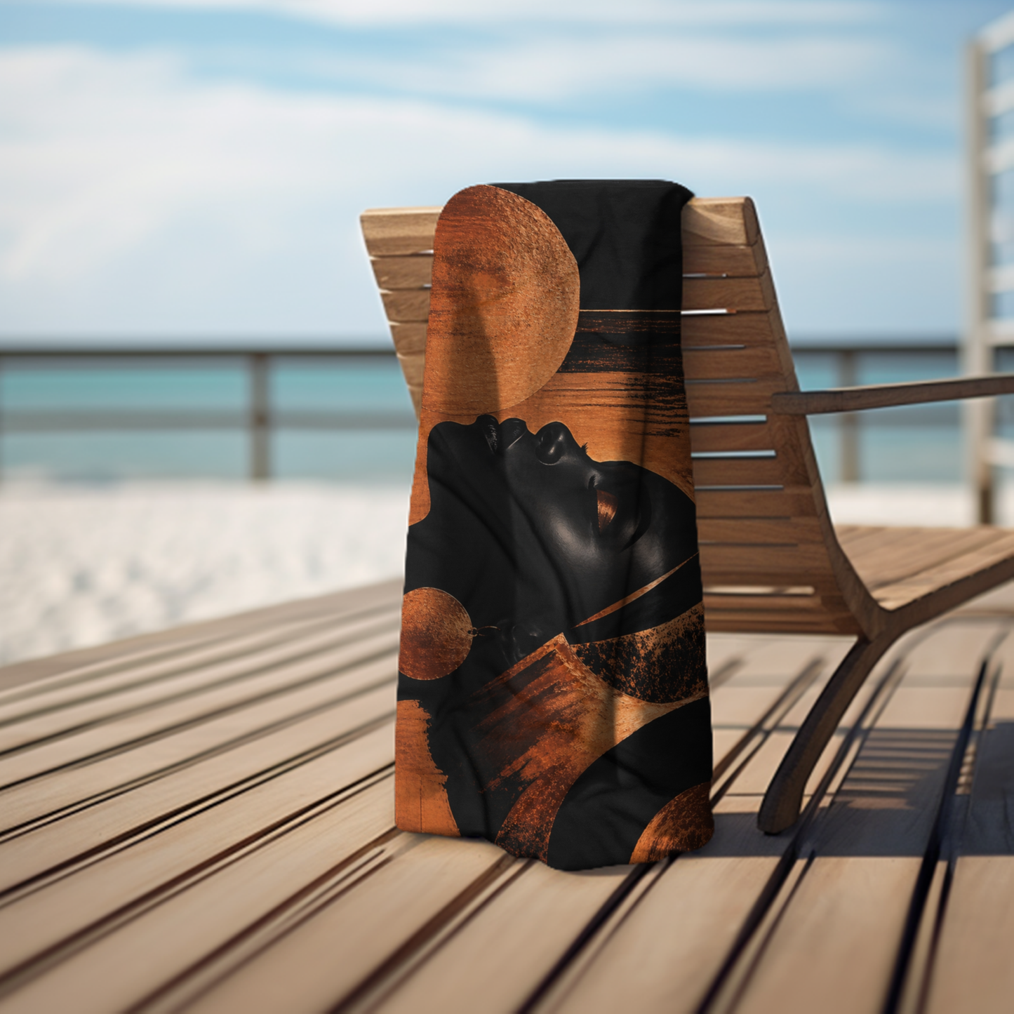 Black Woman Beach Towel / Soulful Queen in Copper & Black