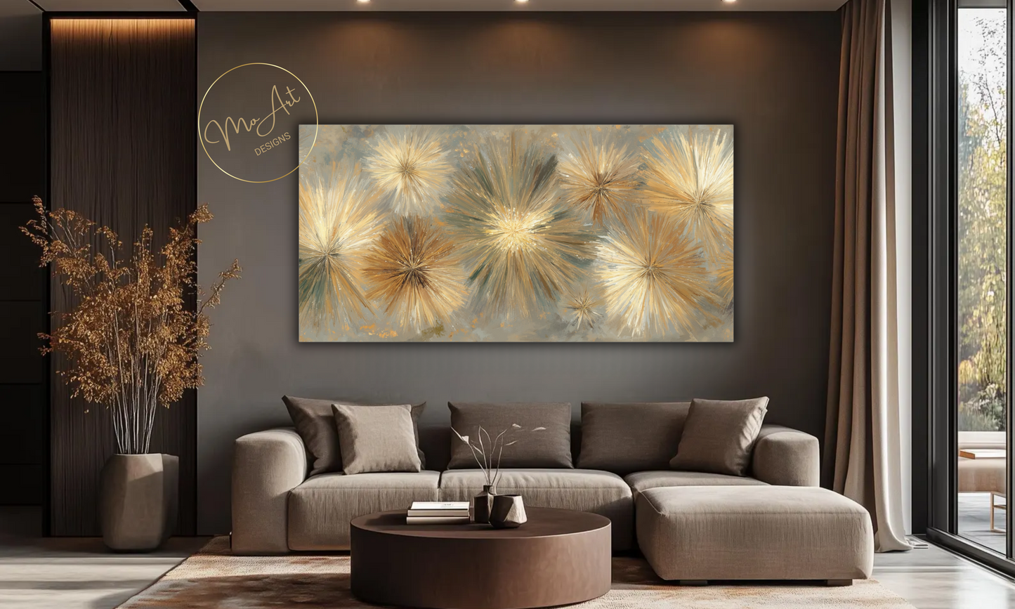 Abstract Gold Starburst Flower Canvas Wall Art