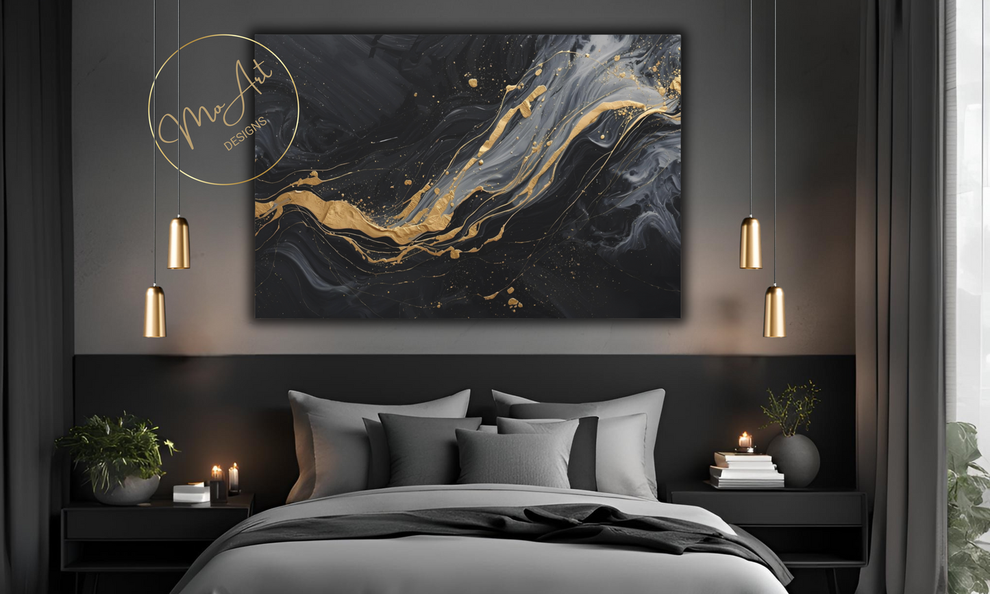 Black, Gold and Grey Abstract Canvas Wall Art