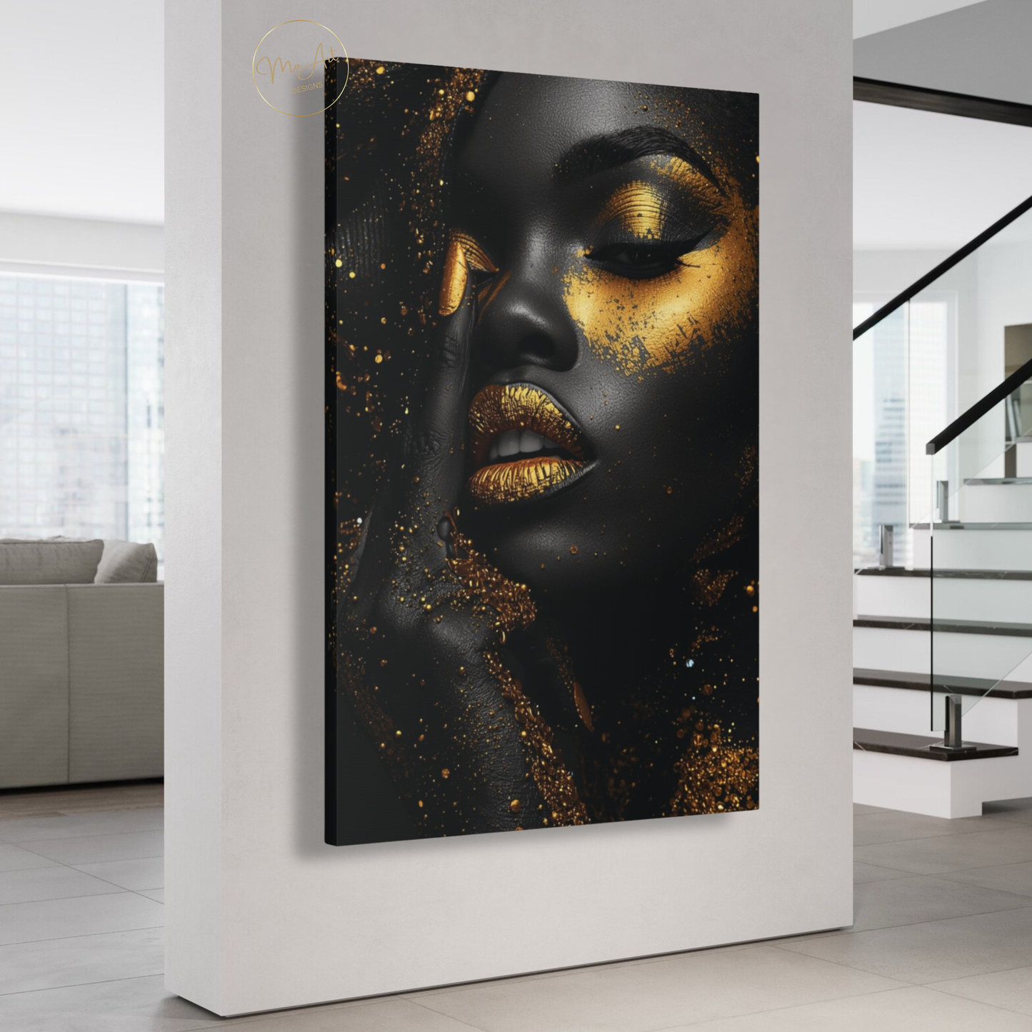 Black Woman Wall Art – Gilded Attitude in Black & Gold | Luxury Modern Canvas Print