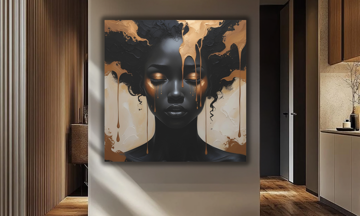 Abstract African Woman Canvas Wall Art – Bold Black and Bronze