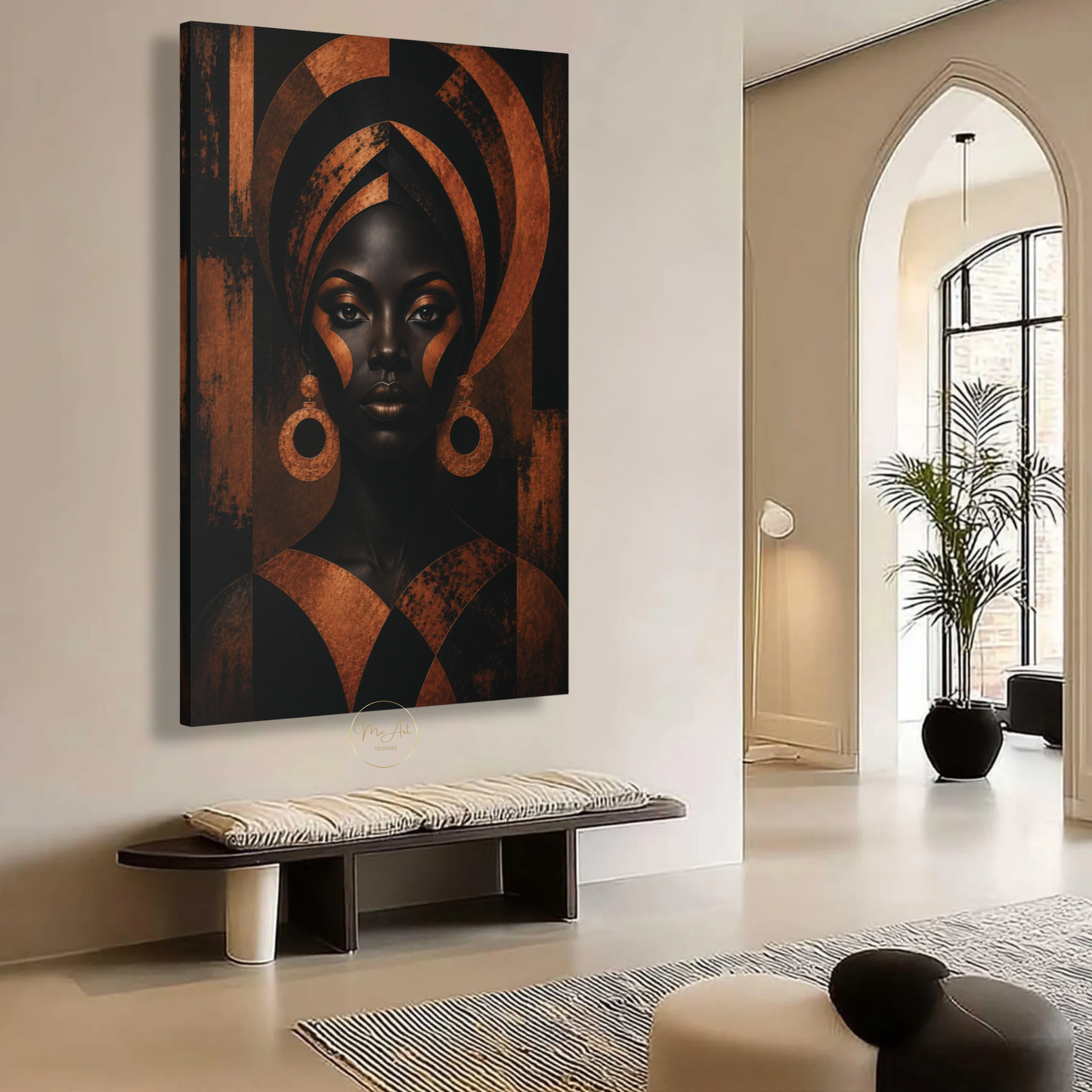 Black Woman Wall Art – Regal Afrocentric Copper & Black Portrait Canvas Print