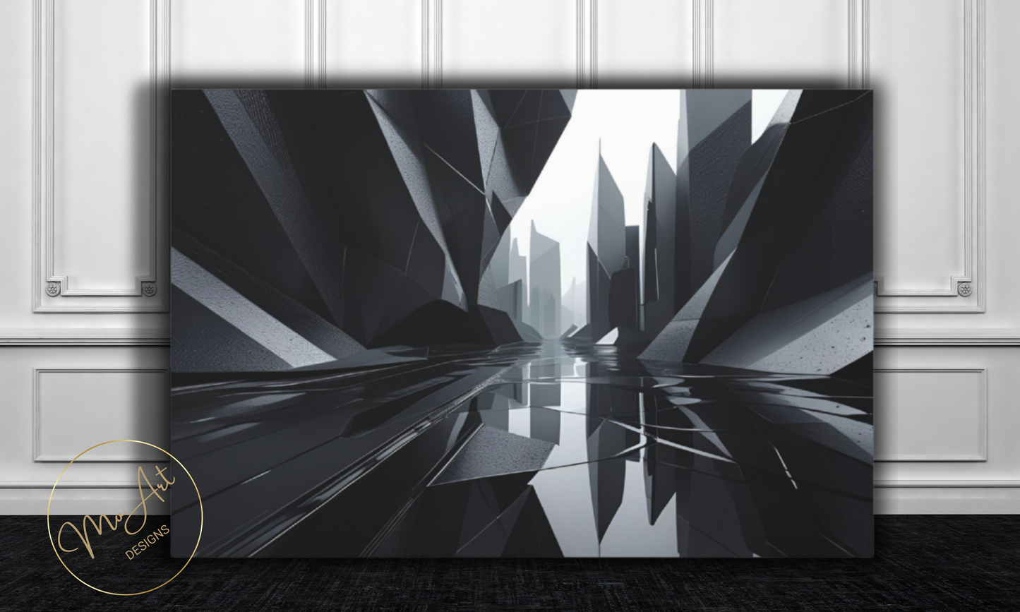 Black and White Abstract / Reflections of a City - Canvas Wall Art
