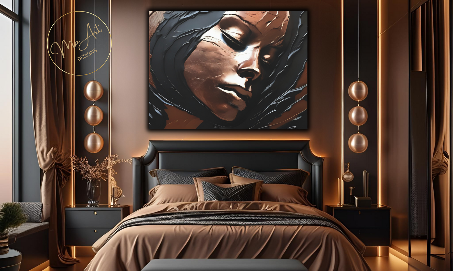 Woman at Peace Abstract Black and Copper Canvas Wall Art