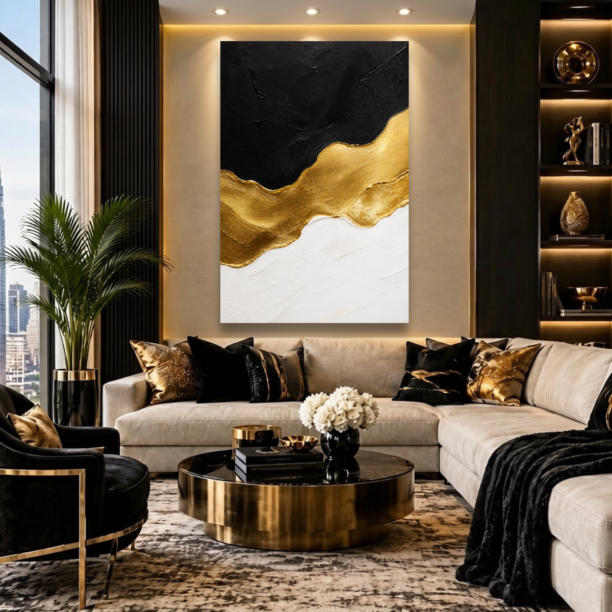 Black, Gold & White Abstract Wall Art | Luxury Canvas Print