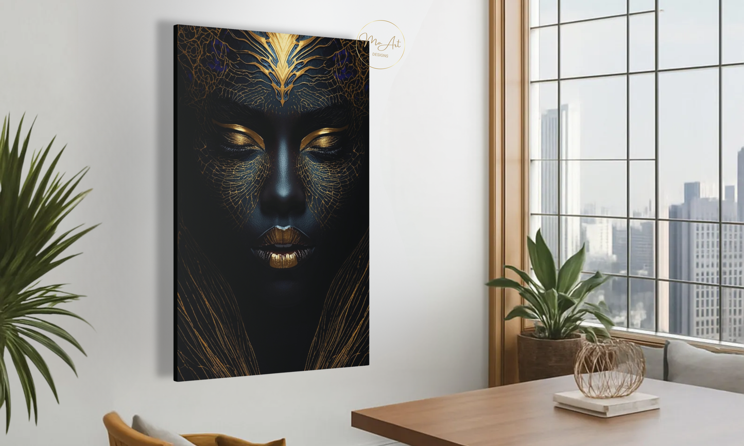 Abstract Black Woman Wall Art – Midnight Gold