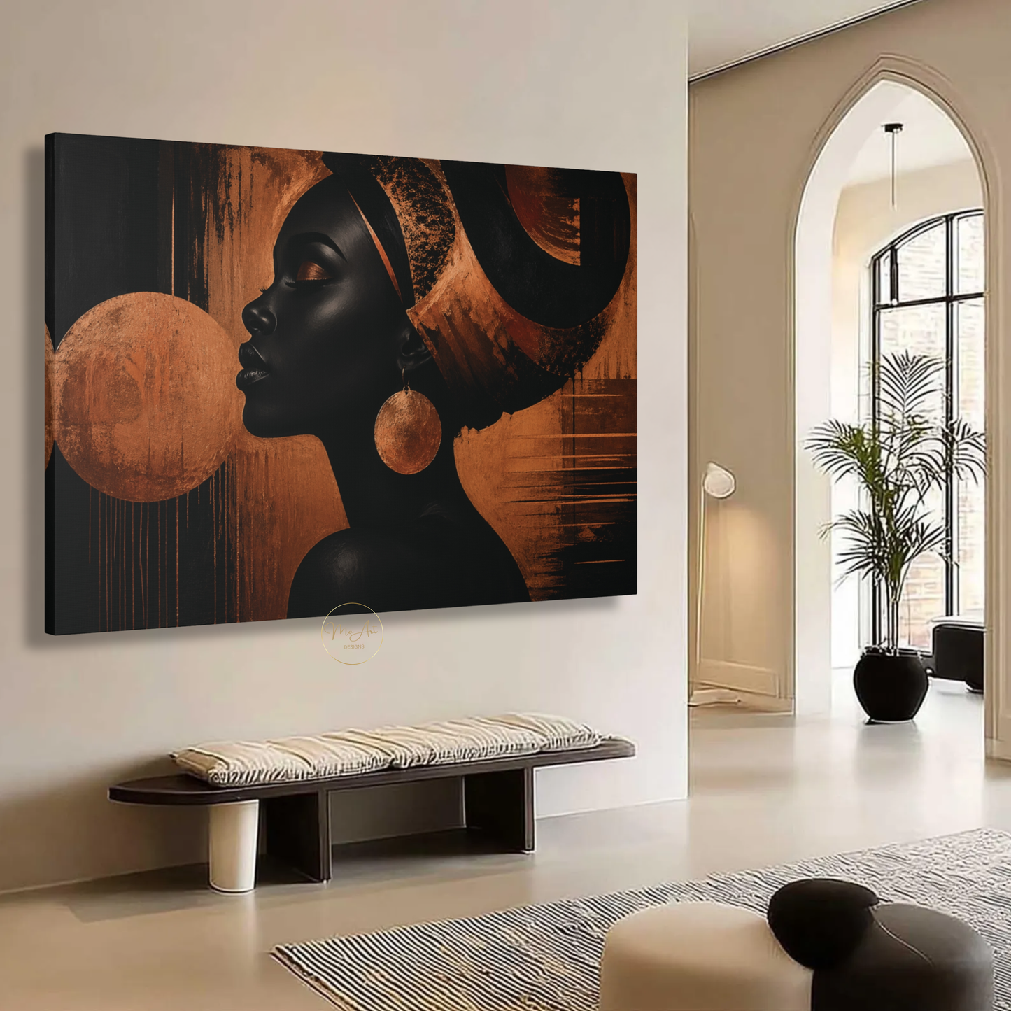 Black Woman Wall Art - Soulful Queen in Copper & Black Canvas Print