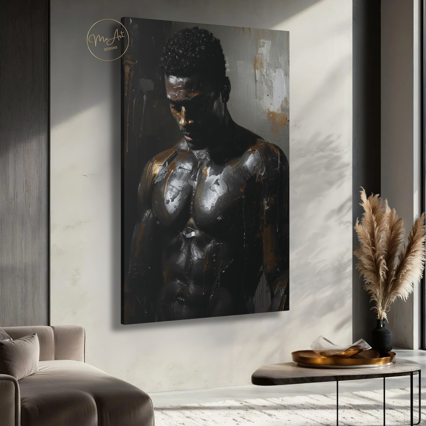 Black Man Wall Art – Sensual Persuasion | Powerful Black & Silver Masculine Canvas Print