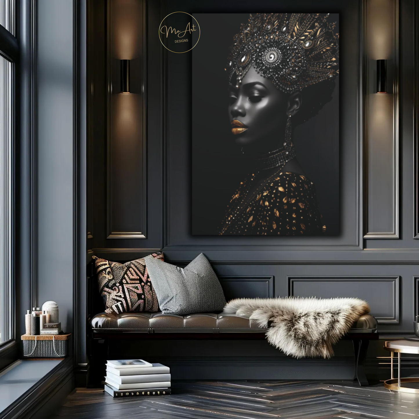 Black Woman Wall Art – African Queen - Black & Gold Royal Luxury Canvas Print