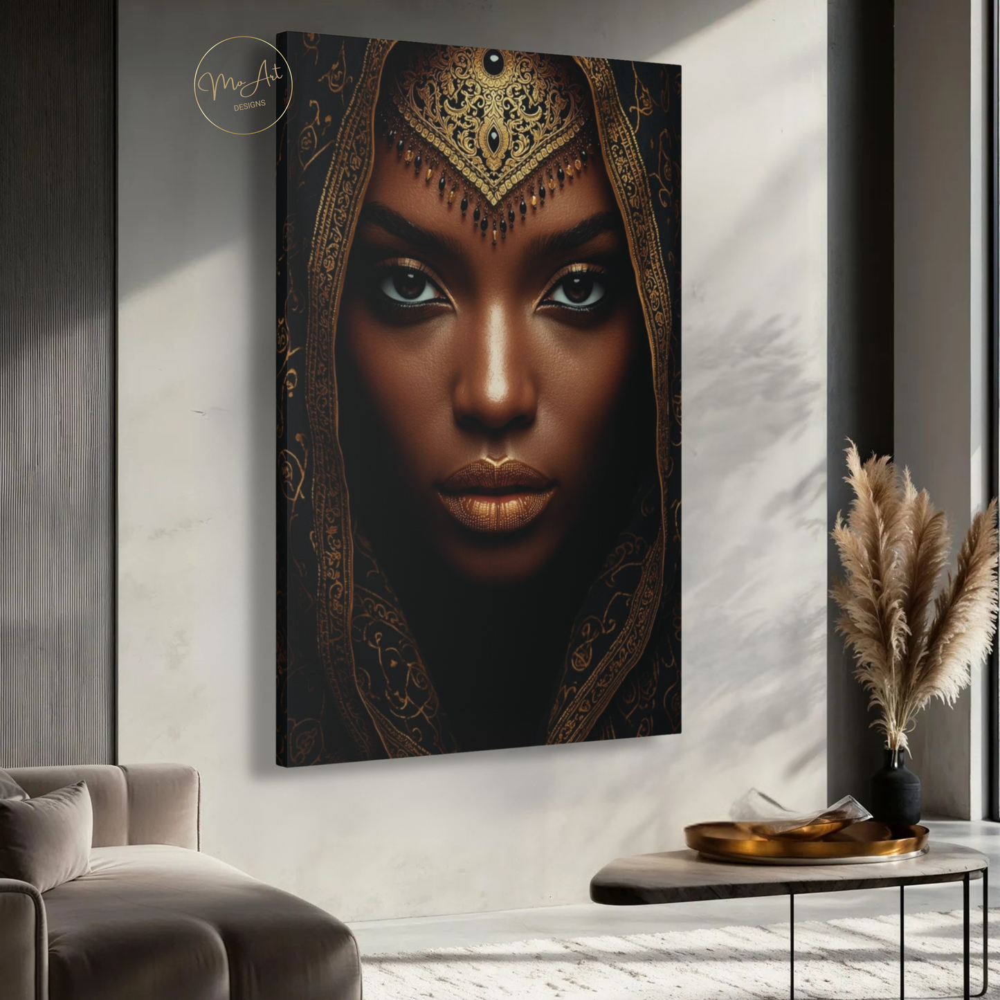 Black Woman Wall Art – African Goddess Queen | Black & Gold Luxury Canvas Print