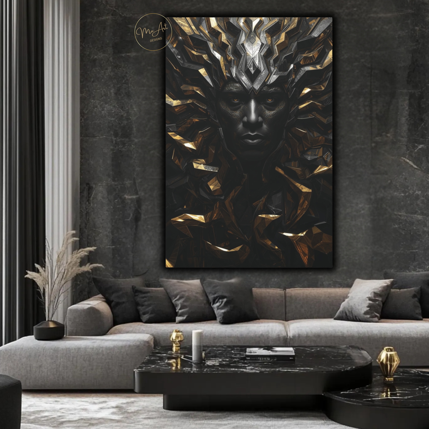 Black Man Warrior Wall Art – Regal Black & Gold King Canvas Print - Powerful Afrocentric Artwork