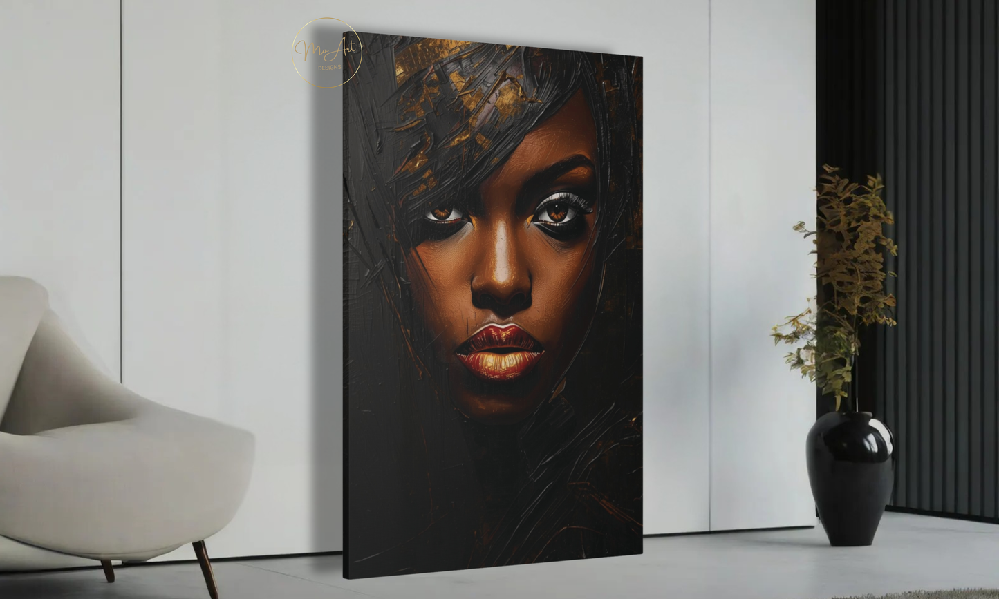 Radiant Power – Black & Gold Woman Wall Art / Canvas Print
