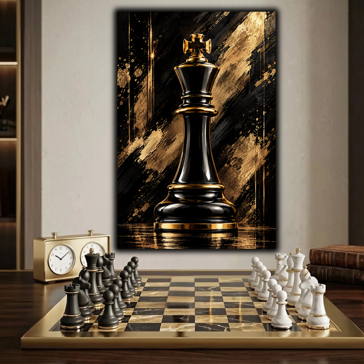 Black & Gold King Chess Piece Wall Art | Luxury Abstract Chess Canvas Print