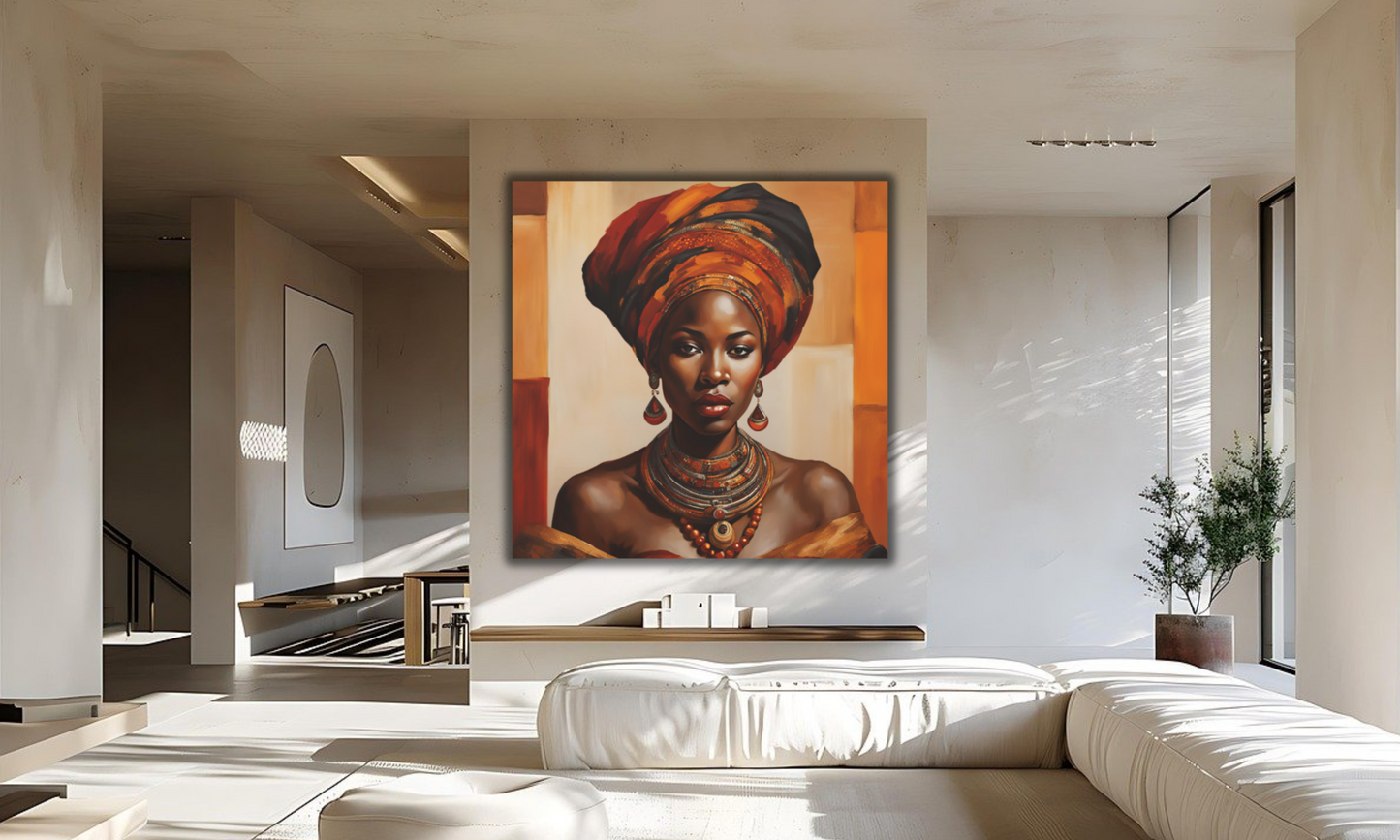 Beautiful African Woman in Headwrap - Canvas Wall Art