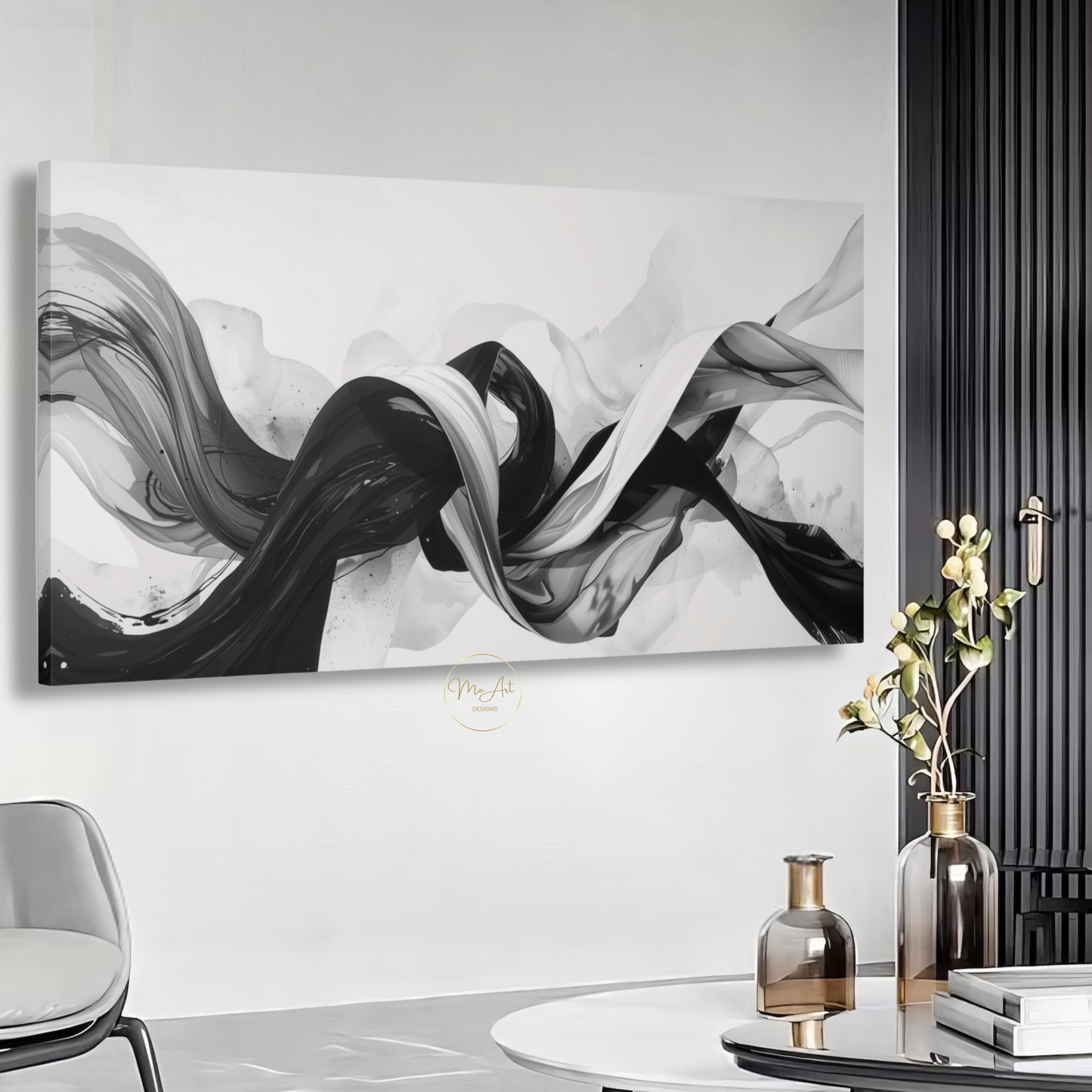 Black & White Abstract Knot Wall Art – Modern Swirl Canvas Print