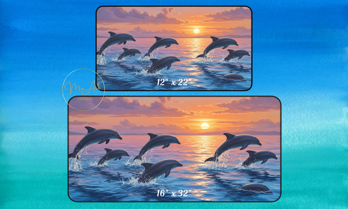 Sunrise Serenity with Swimming Dolphins Desk Mat / Mouse Pad
