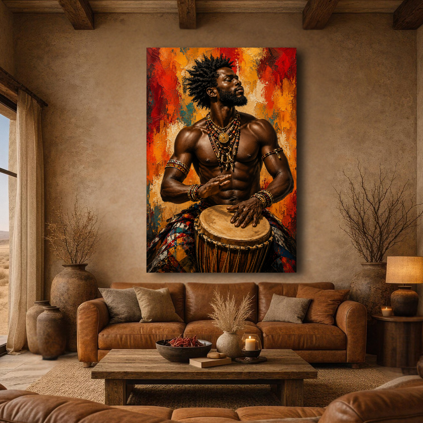 African Man Wall Art – Tribal Drummer Canvas Print | Afrocentric Abstract Drum Art