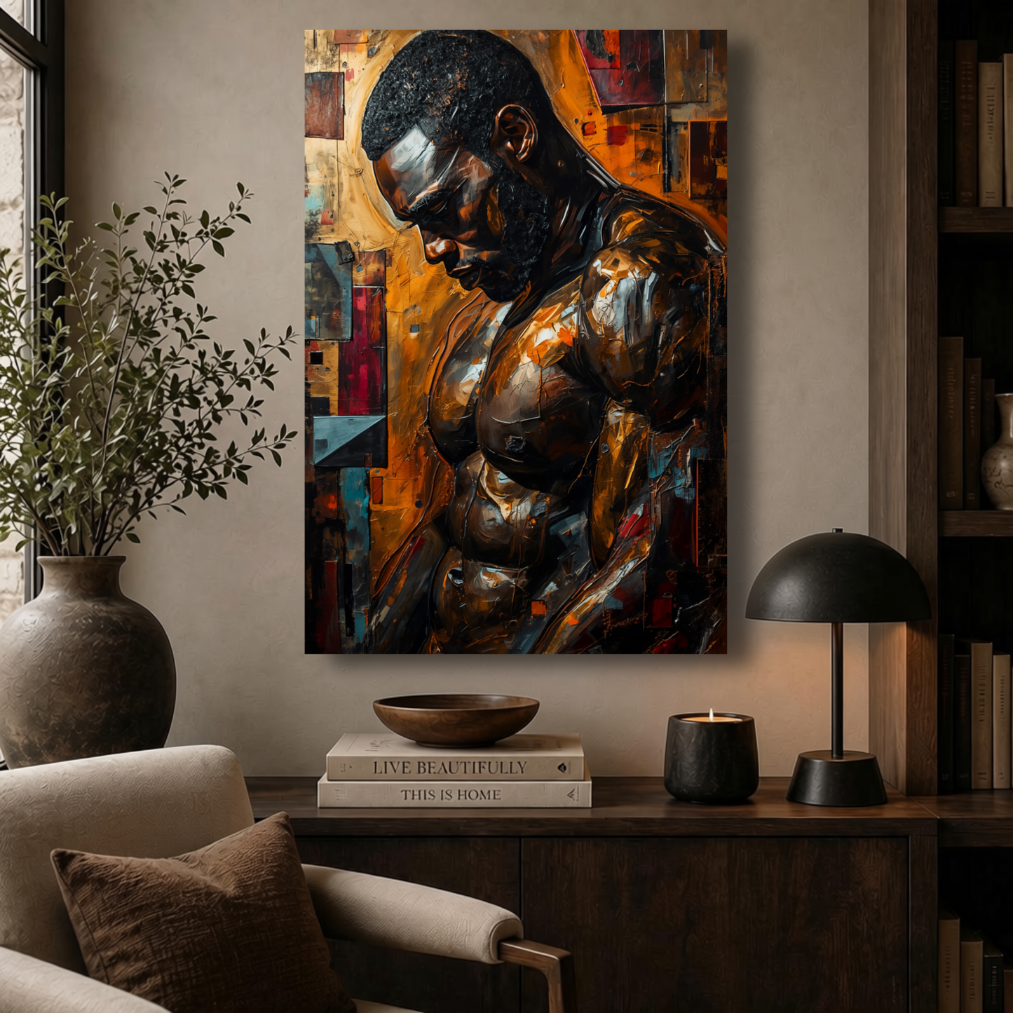 Black Man Wall Art | Abstract Colorful African American Canvas Print | Modern Home Decor