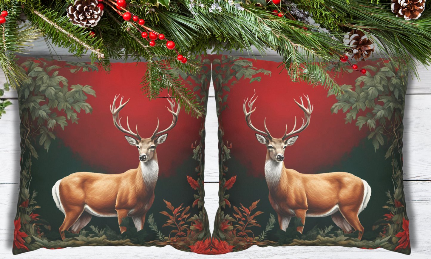 Enchanted Christmas Deer Decorative Faux Suede Pillow Cover