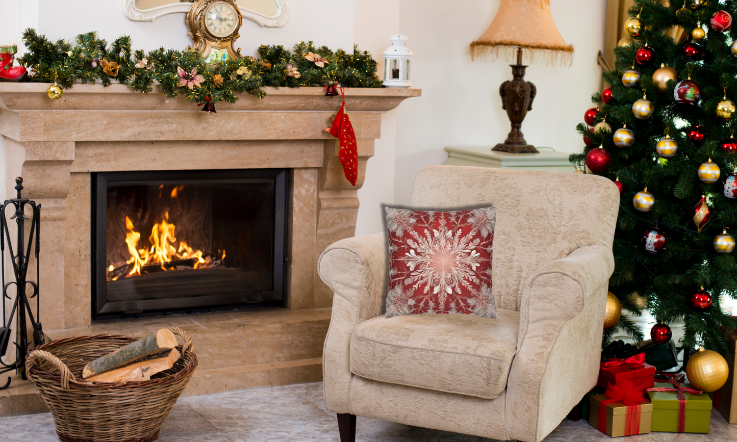 Stunning Red & White Snowflake Motif  - Luxurious Faux Suede Pillow Cover