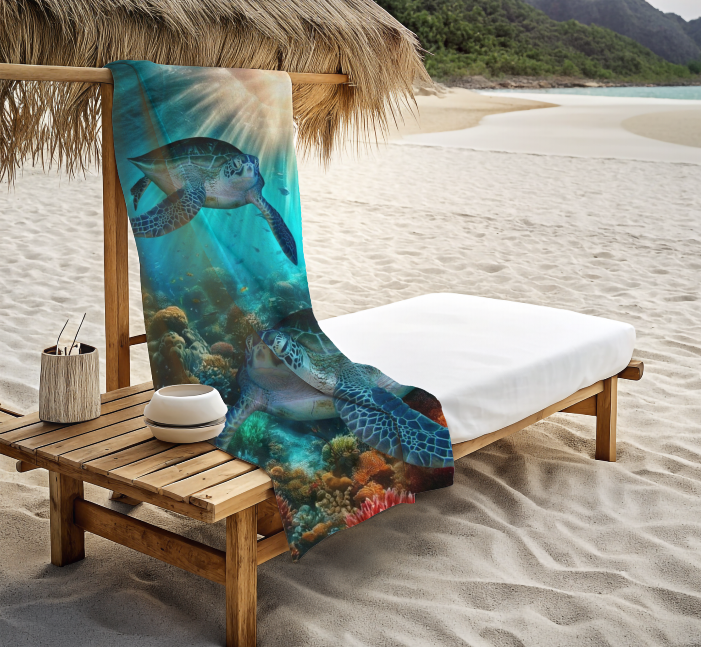 Sea Turtles in Tropical Ocean Reef Beach Towel