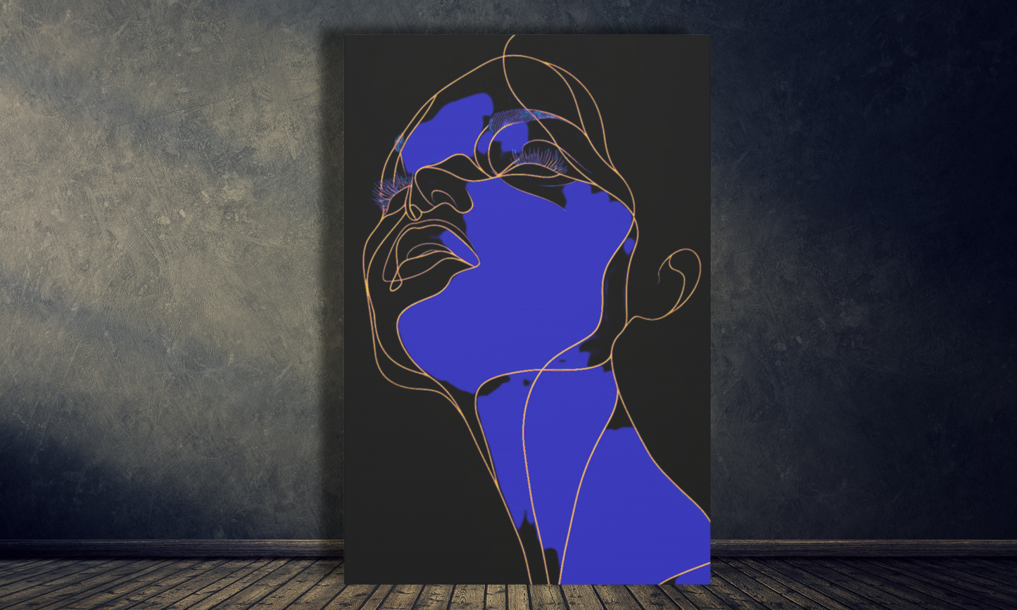 Canvas Art Print, Abstract Woman in Blue, Gold and Black