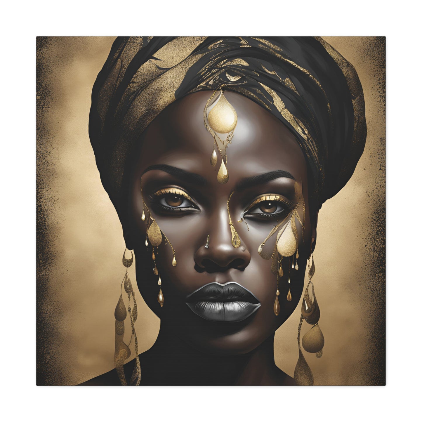 African Woman Adorned with Gold Elements - Canvas Wall Art