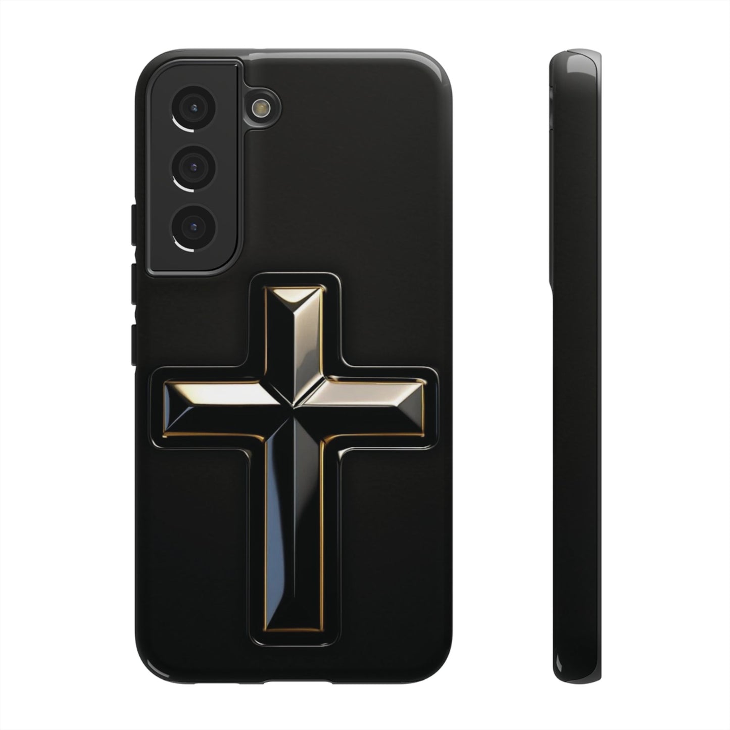 Black and Gold Cross Tough Phone Case – Compatible with iPhone & Samsung