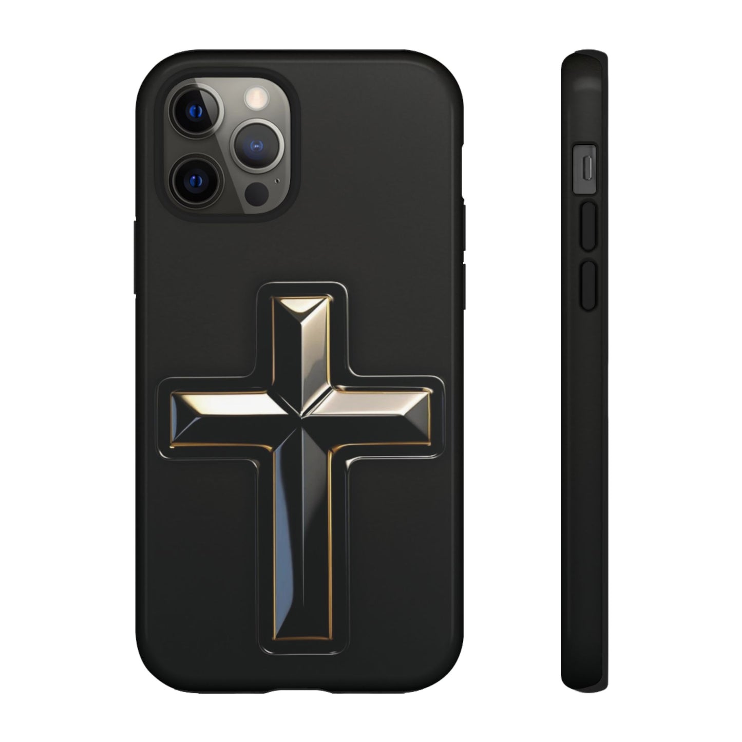 Black and Gold Cross Tough Phone Case – Compatible with iPhone & Samsung