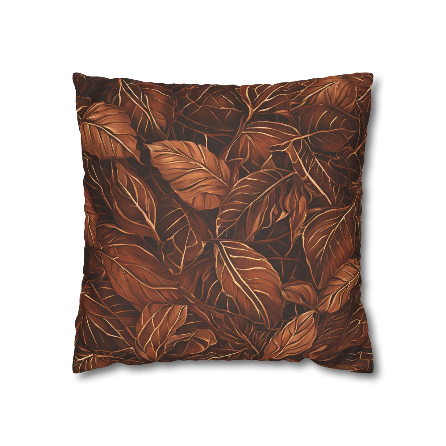 Copper Leaves Decorative Faux Suede Pillow Cover