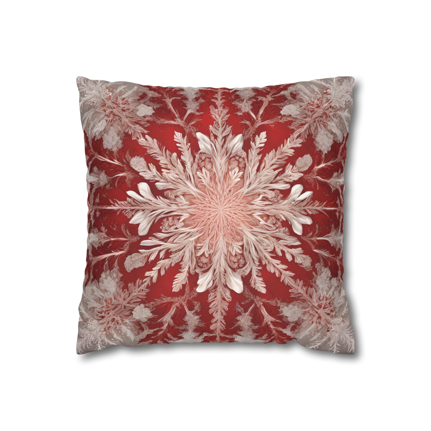 Stunning Red & White Snowflake Motif  - Luxurious Faux Suede Pillow Cover