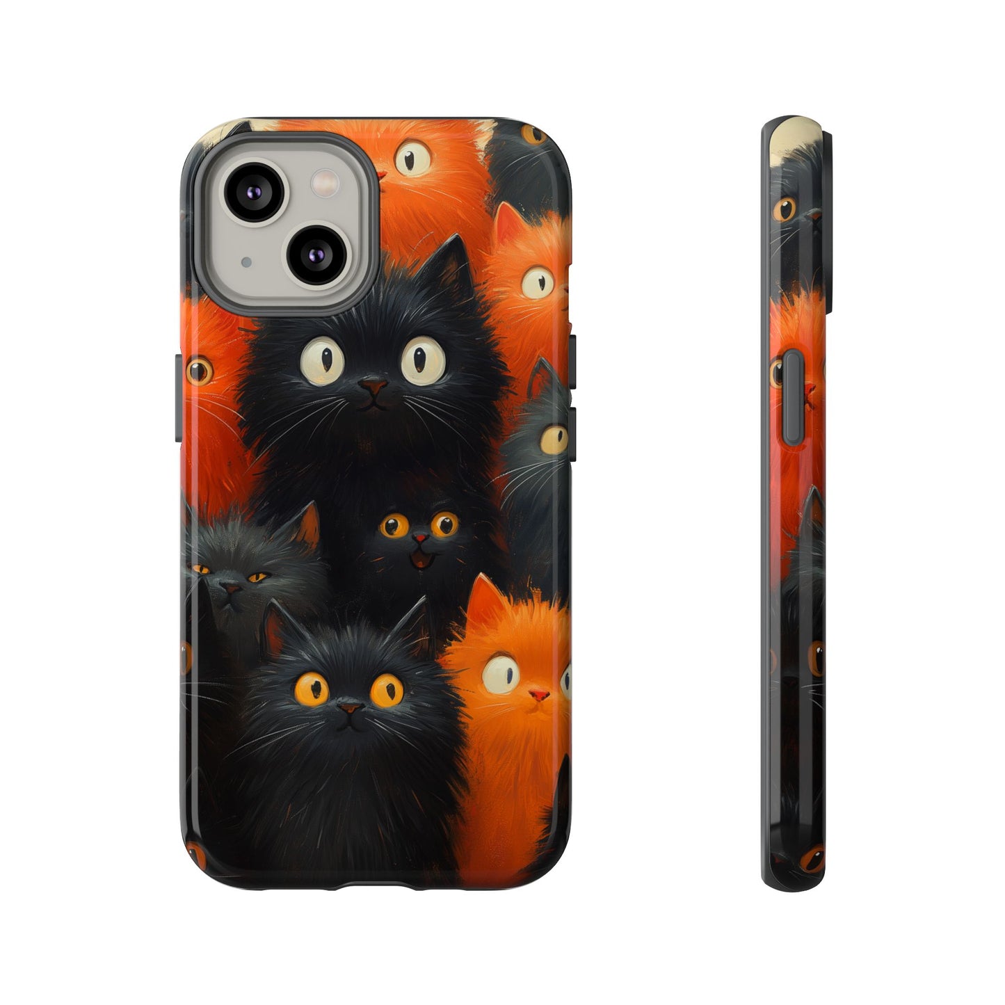 Halloween Phone Case - Orange and Black Whimsical Cats Phone Case for iPhone or Samsung's Phones