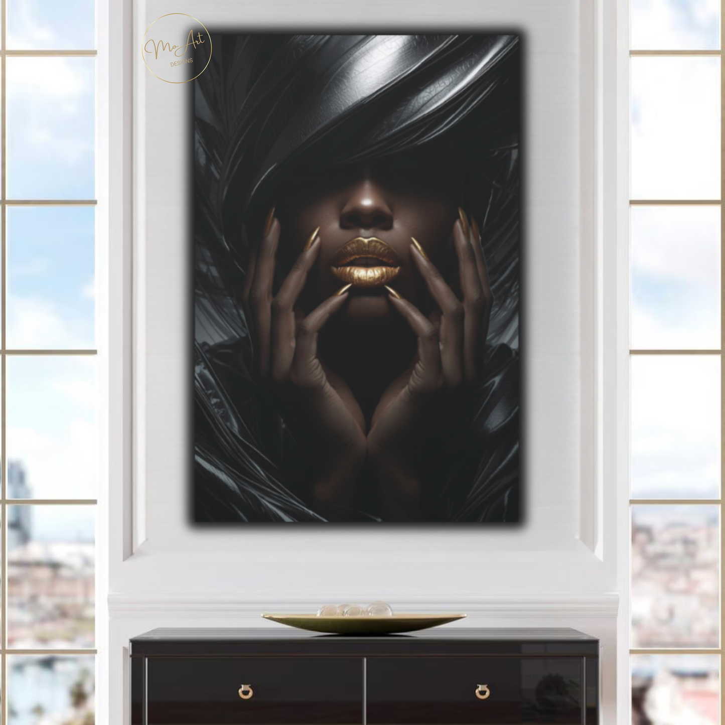 Black & Gold Woman Wall Art – Elegant High Fashion Black Woman / Canvas Print