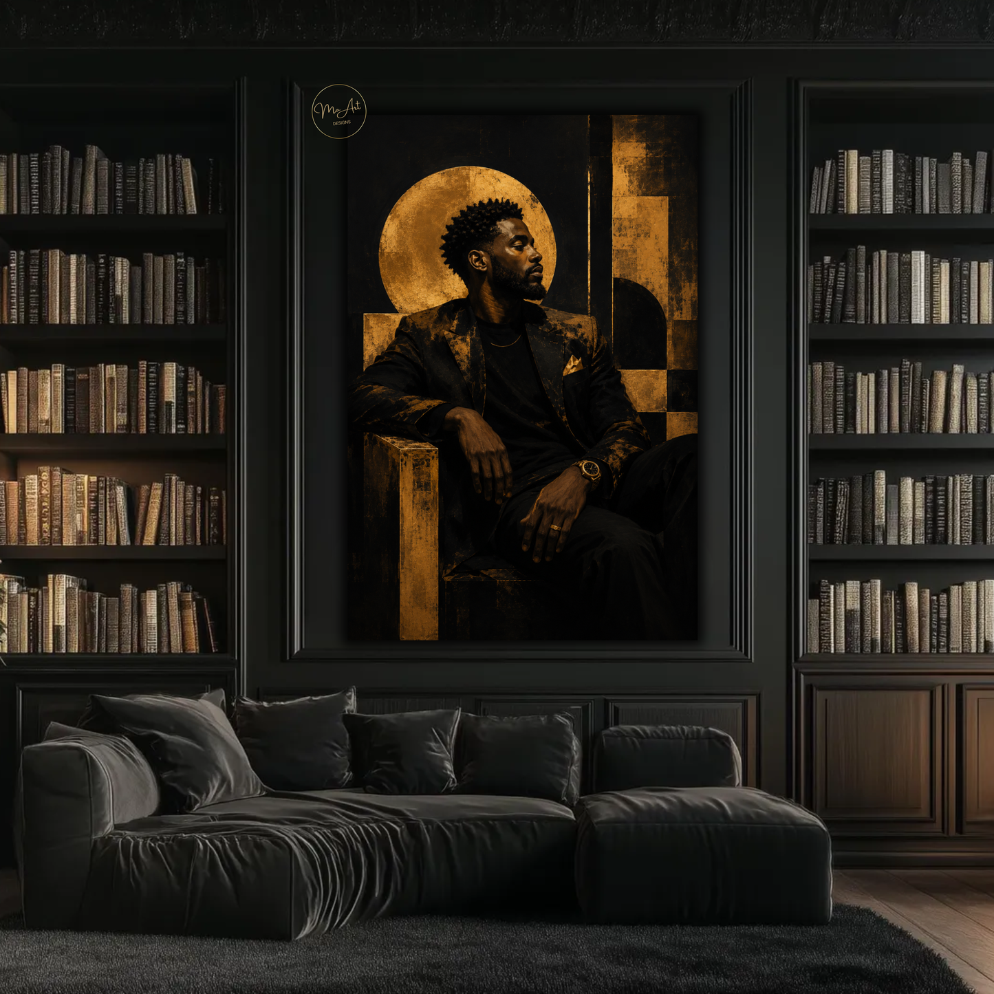 Black Man Wall Art – Abstract Gold & Black Afrocentric Portrait Canvas Print