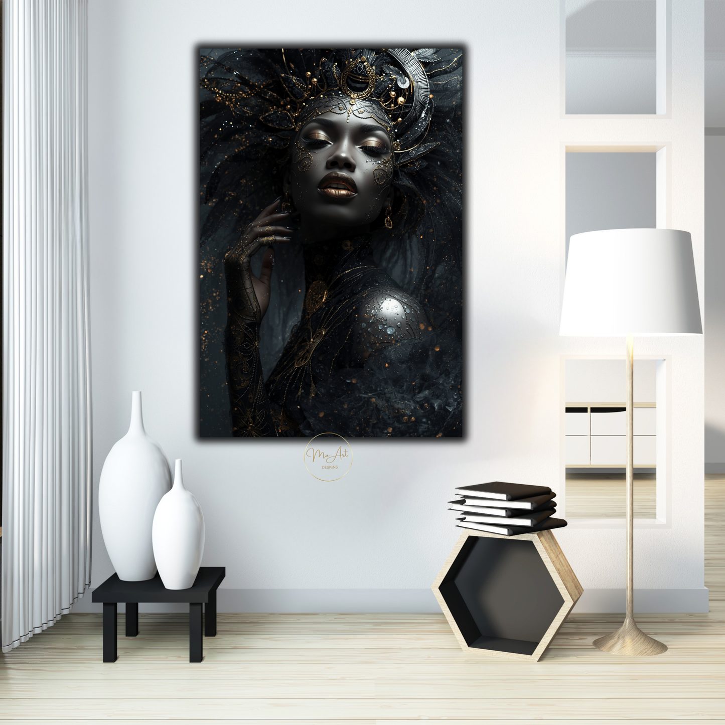 Black Woman Wall Art – Regal Afrocentric Queen | Luxury Black & Gold Canvas Print