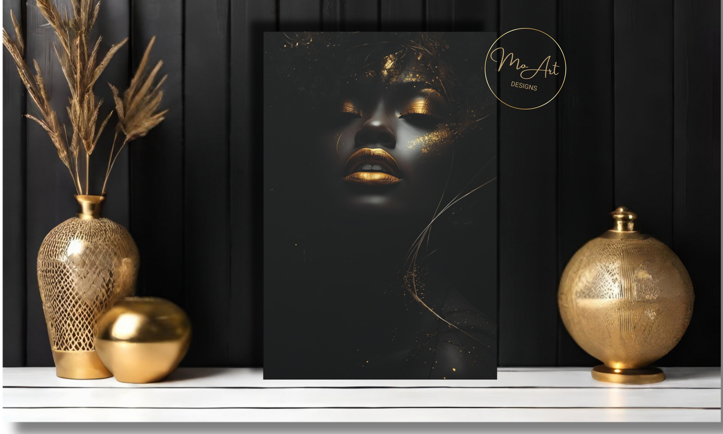Black Woman with Gold Lips – Luxury Canvas Wall Art