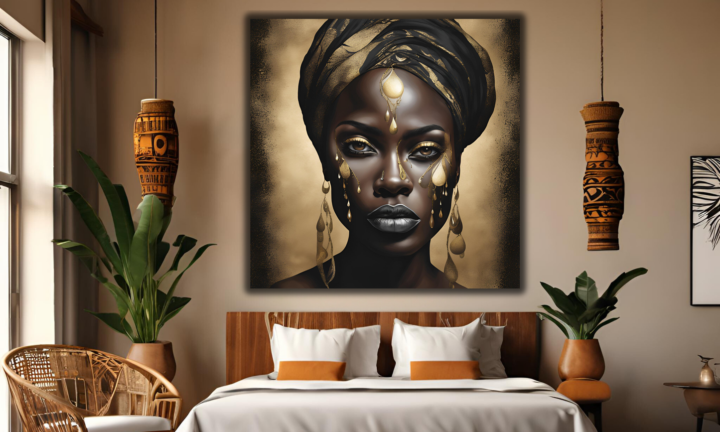 African Woman Adorned with Gold Elements - Canvas Wall Art