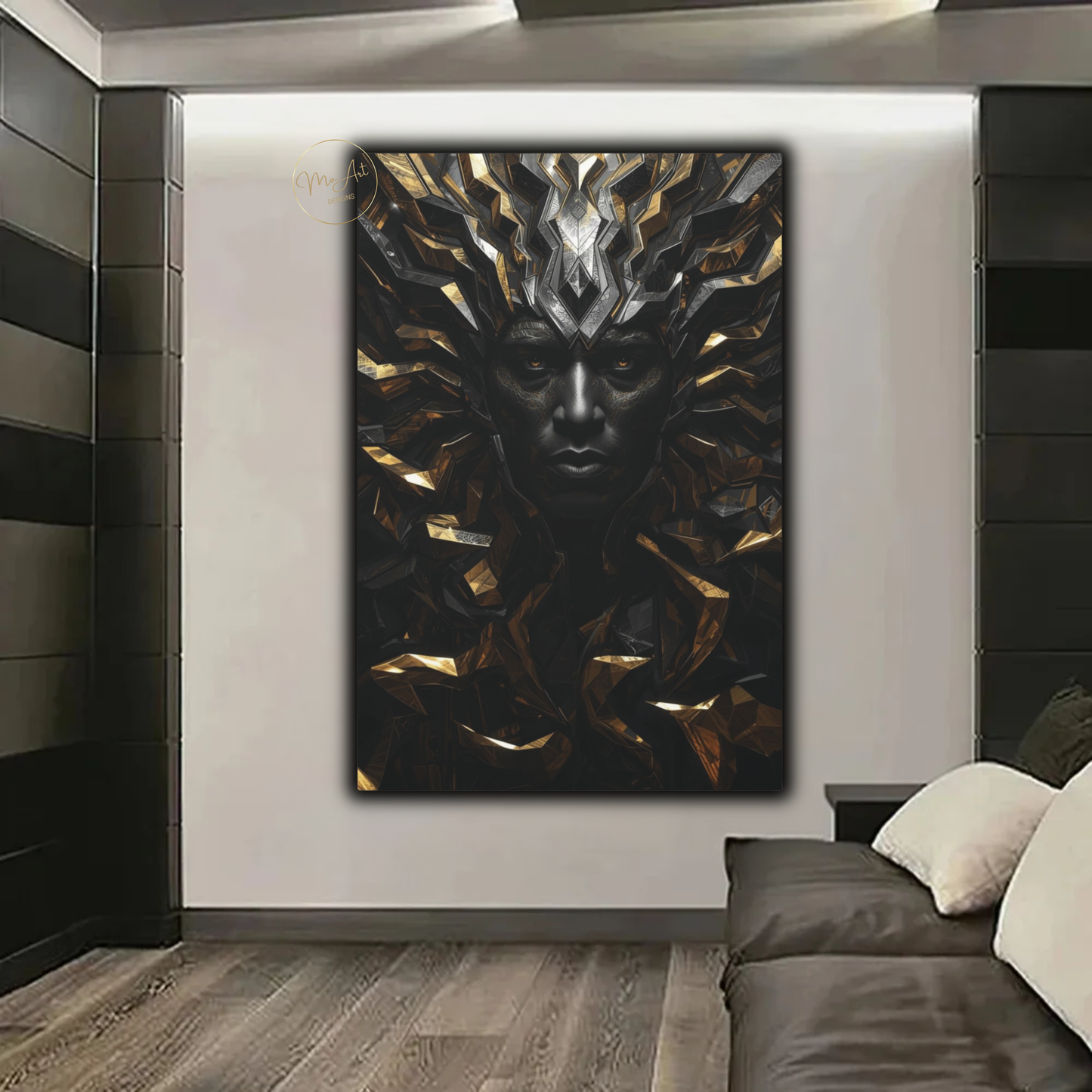 Black Man Warrior Wall Art – Regal Black & Gold King Canvas Print - Powerful Afrocentric Artwork