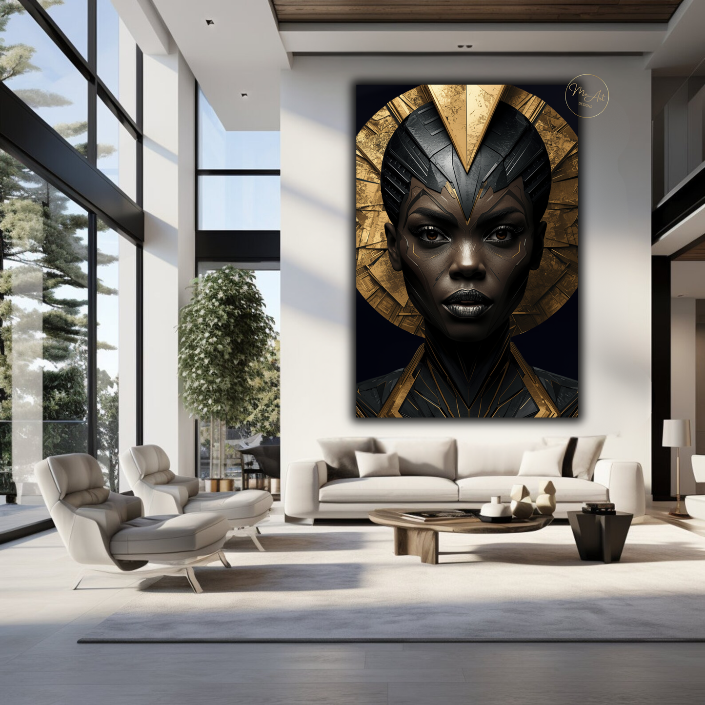 Black Woman Wall Art – Bold African Warrior Goddess | Premium Black & Gold Canvas Print