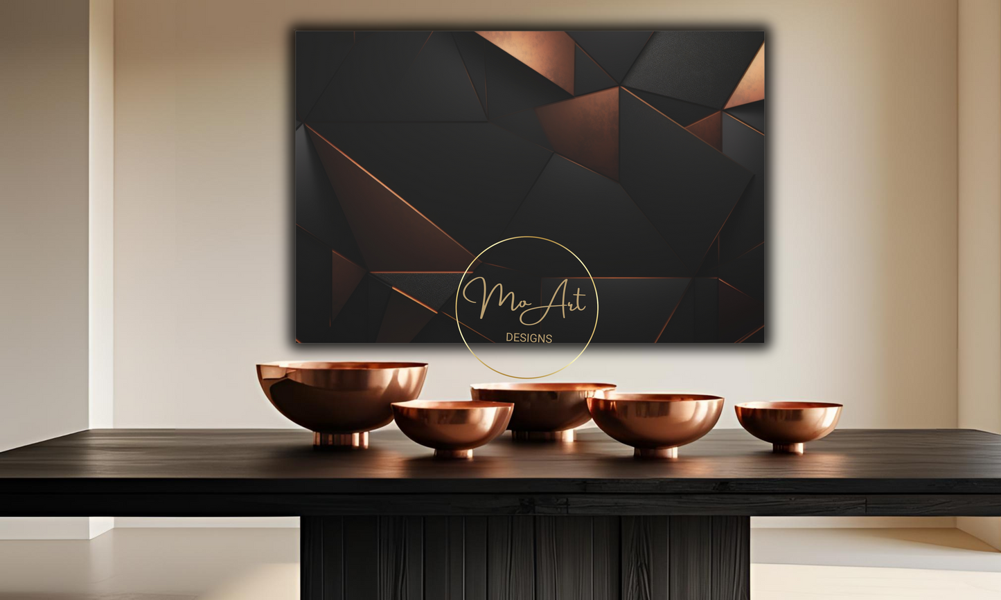 Abstract Black and Copper Geometric Design Canvas Wall Art