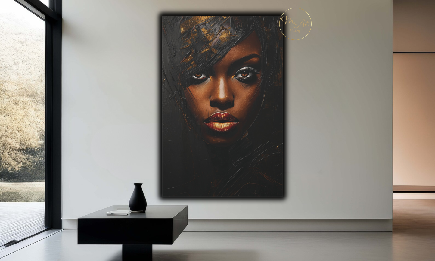 Radiant Power – Black & Gold Woman Wall Art / Canvas Print