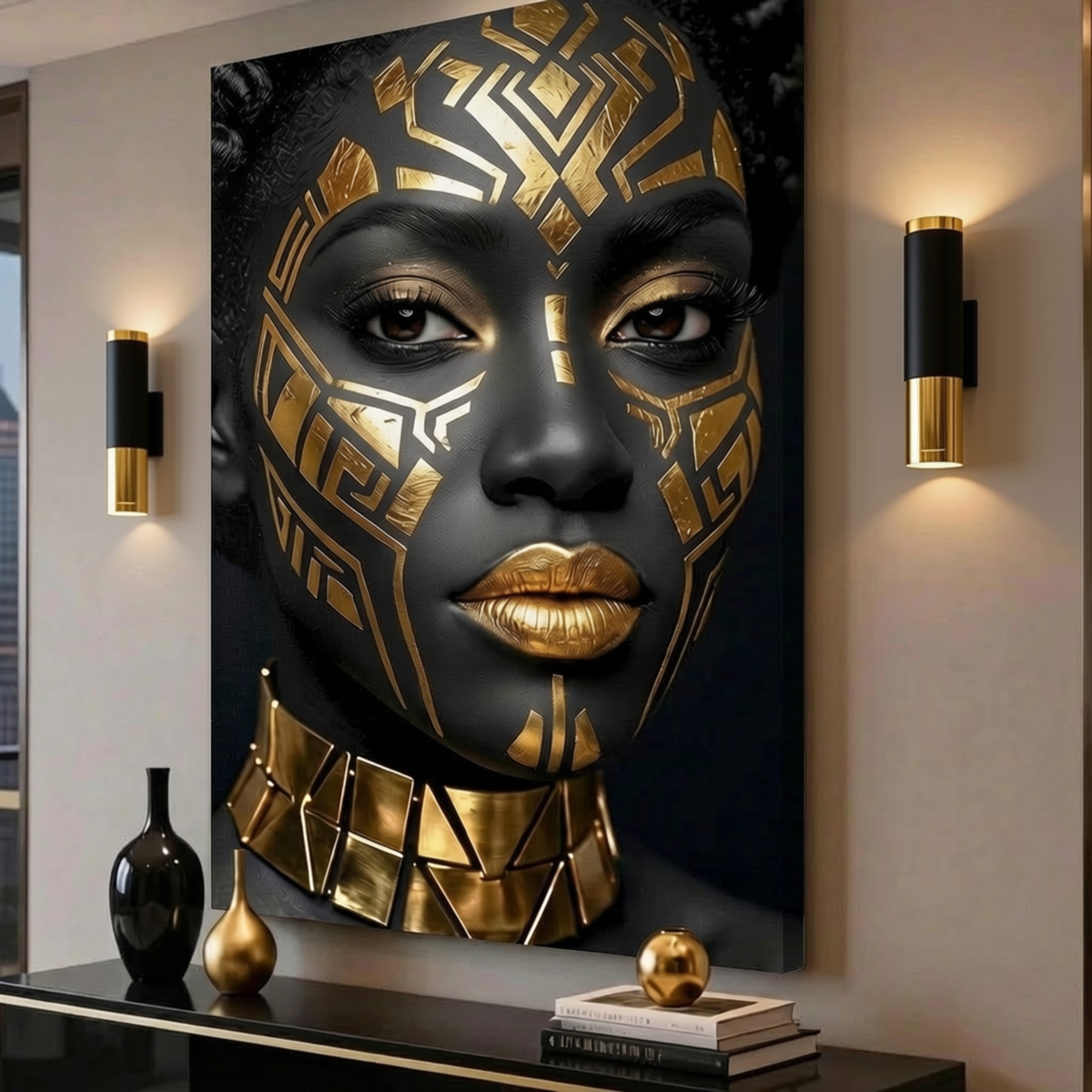 Black Woman Wall Art – Midnight Warrior | Luxury Black & Gold Afrocentric Canvas Print