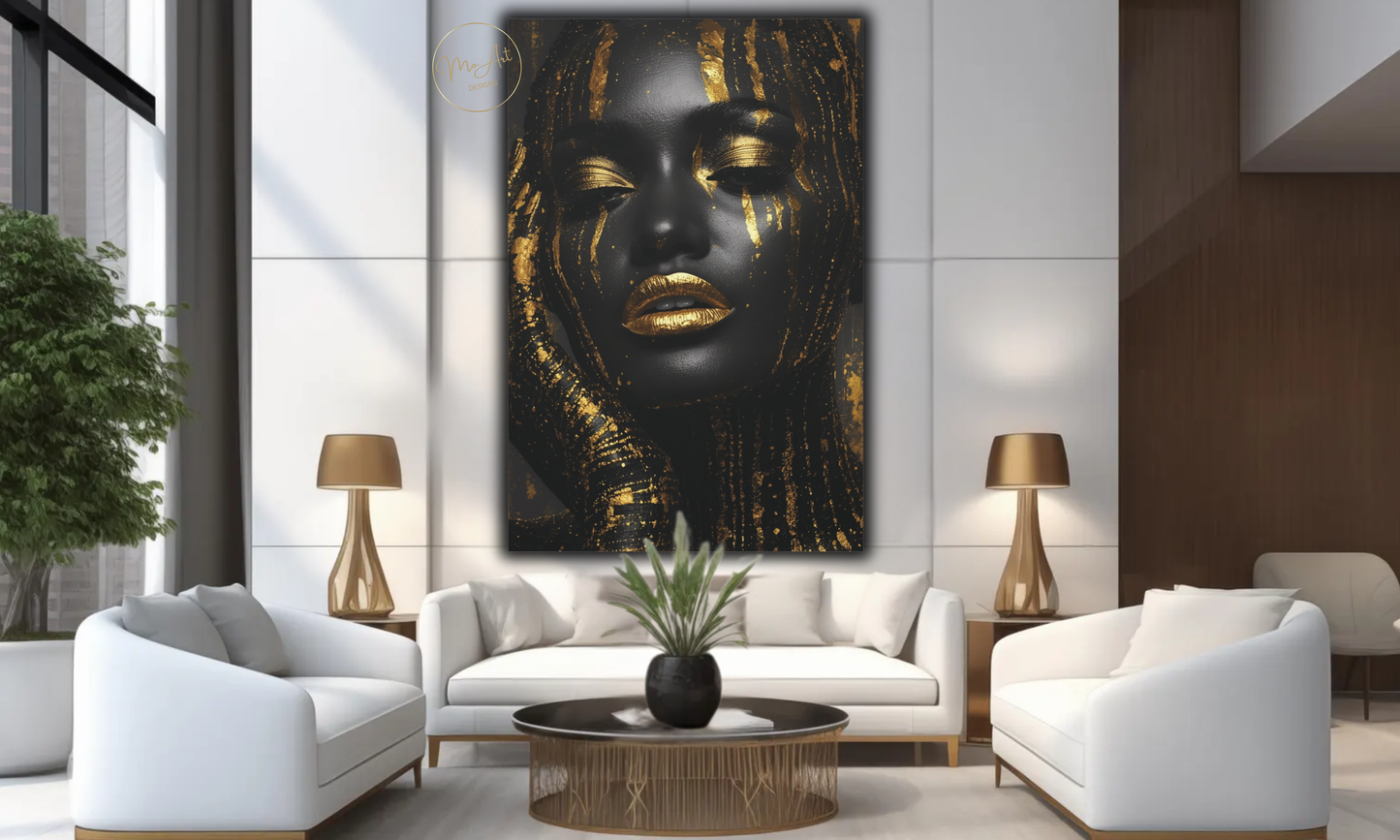 Black & Gold African American Woman Wall Art / Canvas Print