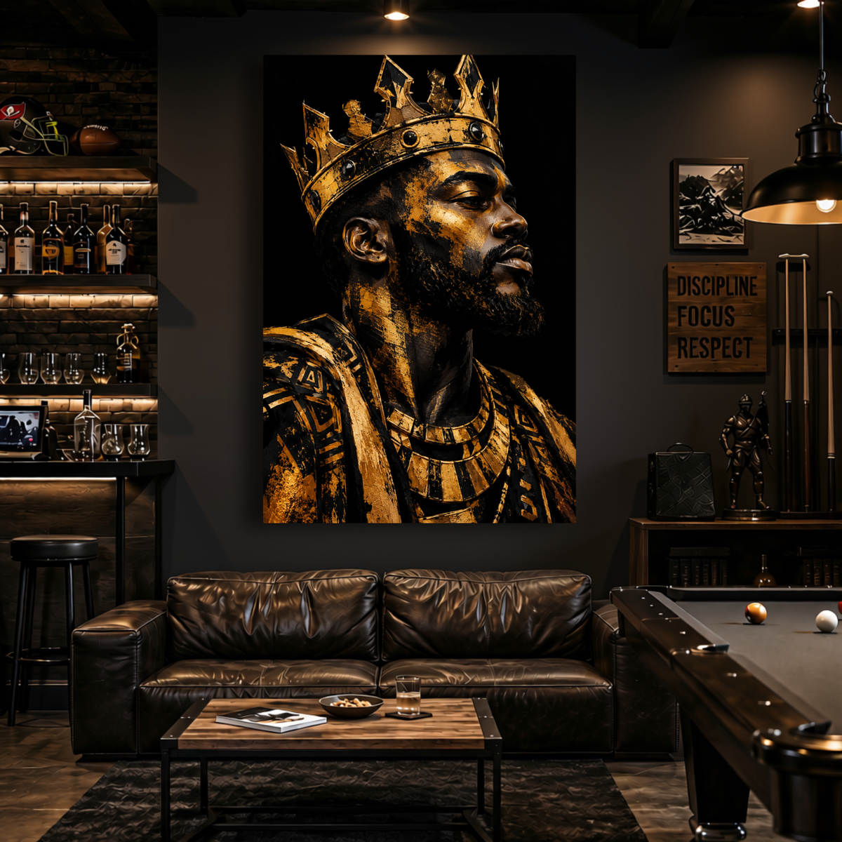 Black Man Wall Art - Black & Gold Regal King Canvas Print | Afrocentric Home Decor