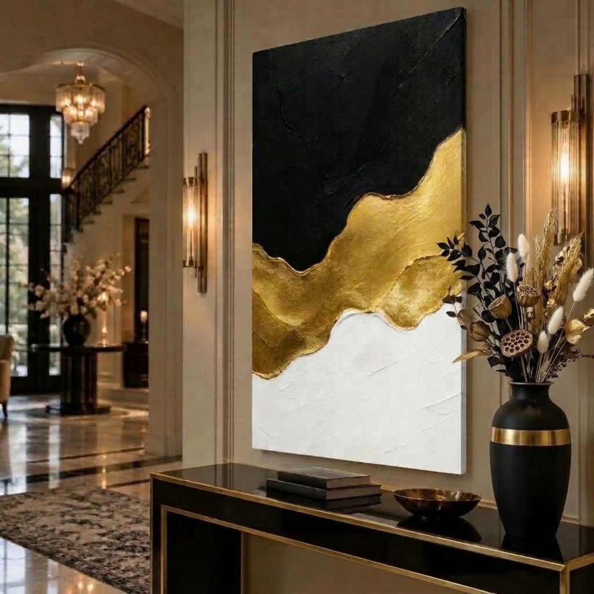 Black, Gold & White Abstract Wall Art | Luxury Canvas Print
