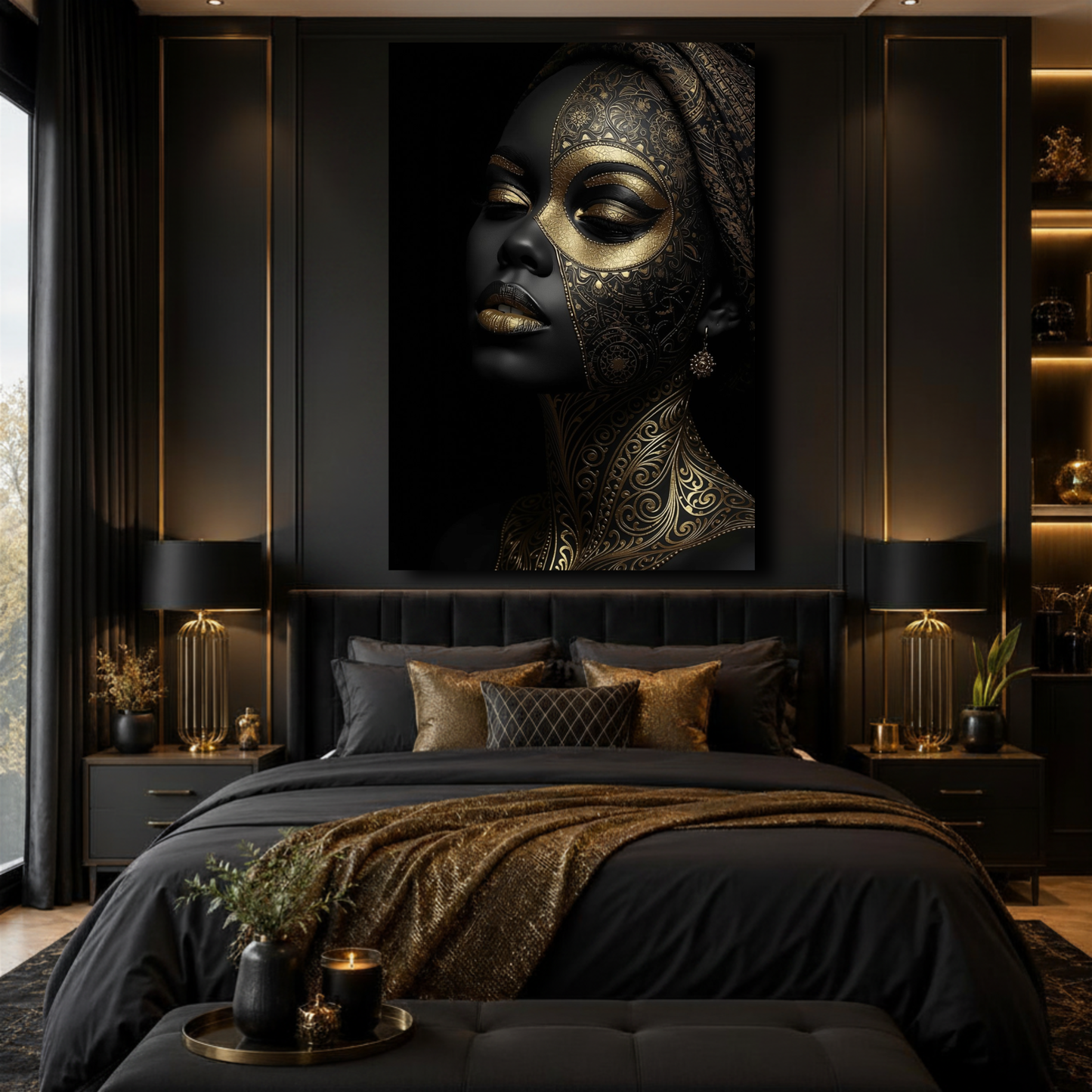 Black Woman Wall Art - Afrocentric Black & Gold Canvas Print | Luxury Home Decor