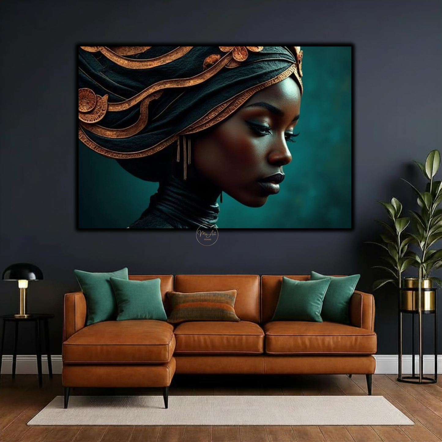Black Woman Wall Art – Copper & Green Afrocentric Canvas Print