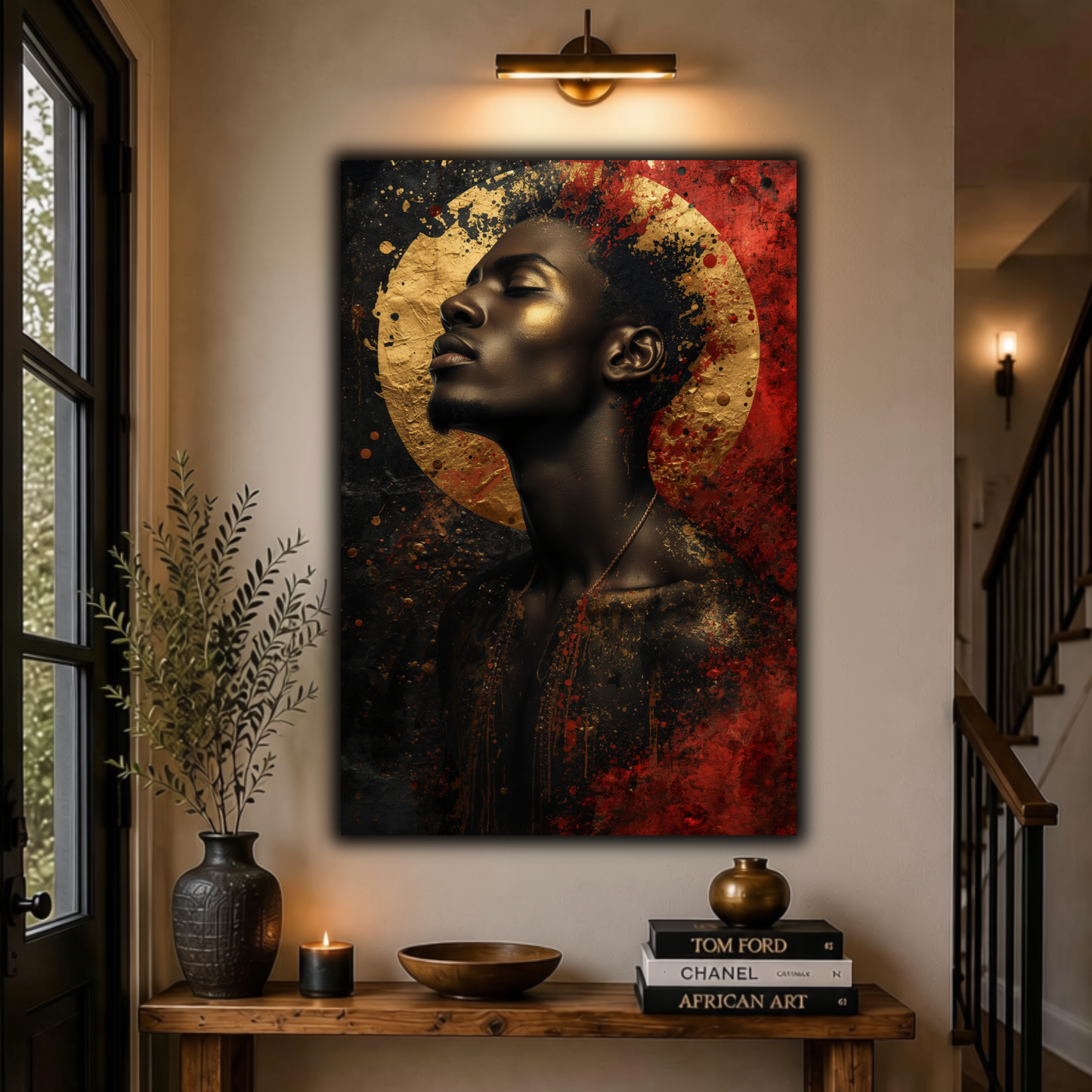 Black Man Wall Art – Abstract Black, Gold & Red Afrocentric Canvas Print